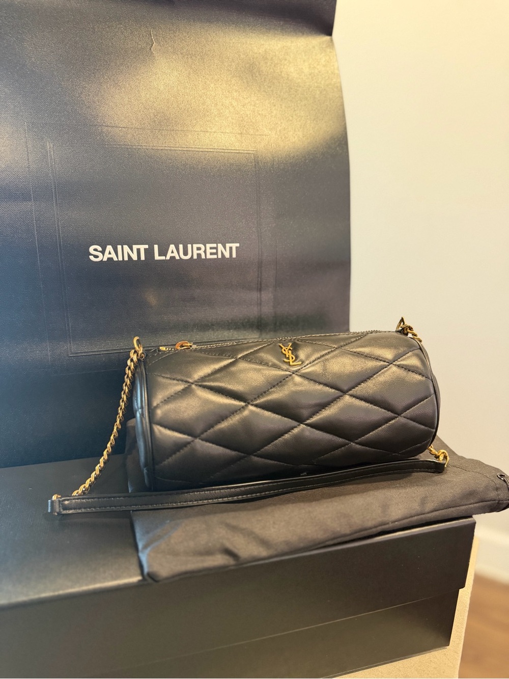 NWT Saint Laurent Black Quilted Leather Sade Tube Bag
